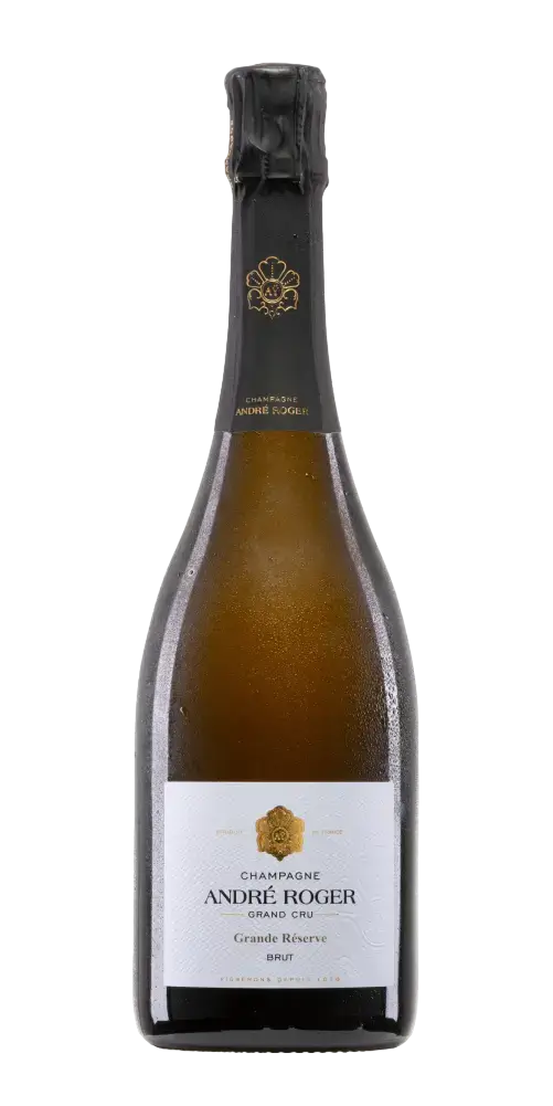 Champagne Grande Réserve Grand Cru von André Roger zeigt feine Perlage und fruchtige Noten aus Frankreich.