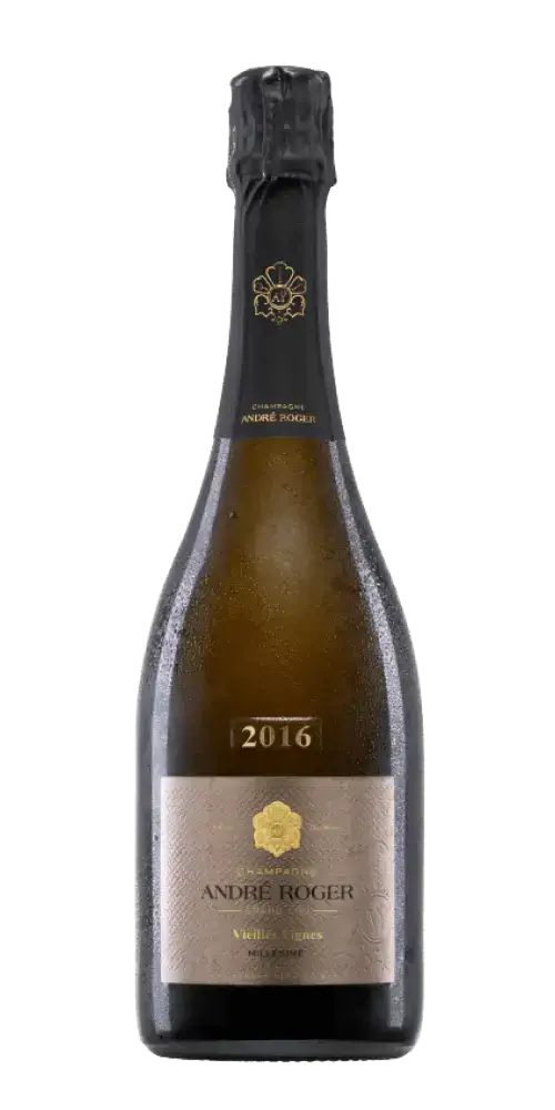 André Roger Champagne Vieilles Vignes Millésime Brut Grand Cru 2016, ausdrucksstarker Jahrgangschampagner mit feiner Perlage.
