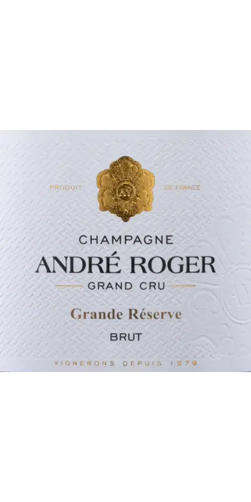 Champagne André Roger Grande Réserve Grand Cru, brut mit feiner Perlage und aromatischen Noten von kandierten Früchten.