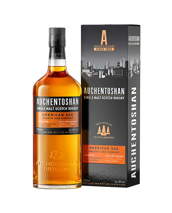 Schottischer Whisky Auchentoshan American Oak in der Box, dreifach destilliert mit Vanille- und Kokosnoten.