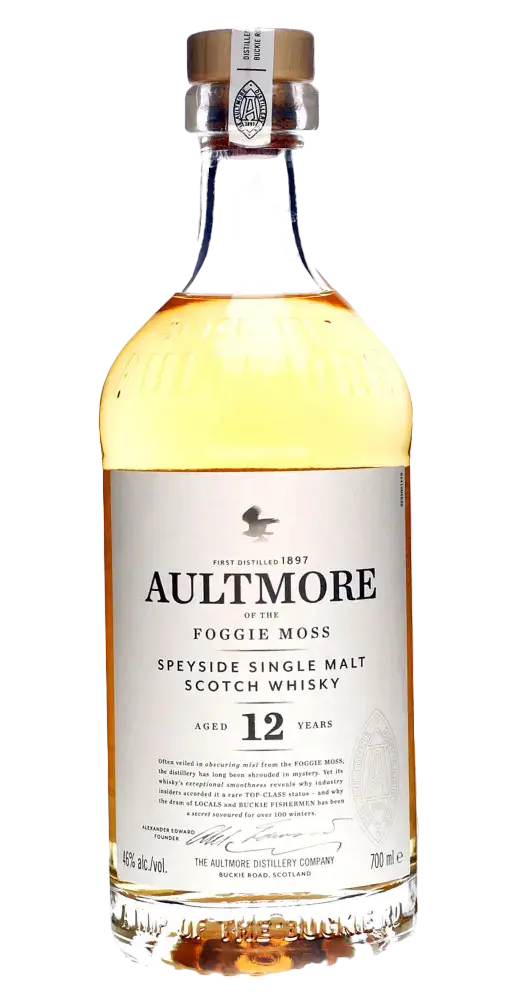 Schottischer Whisky Aultmore 12 Jahre, Speyside Single Malt, Aromen von Früchten und Vanille, 700 ml Flasche.
