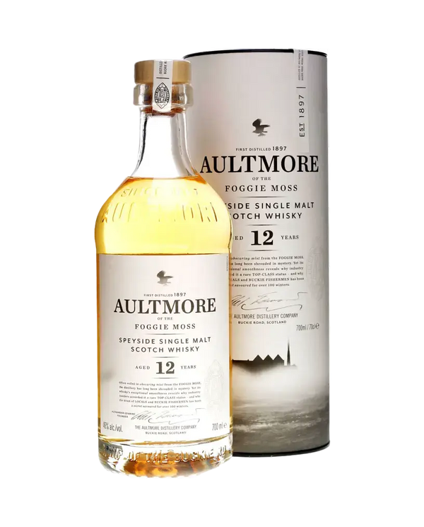 Schottischer Whisky Aultmore 12 Jahre, Speyside Single Malt, Aromen von Früchten und Gewürzen, im attraktiven Tube.