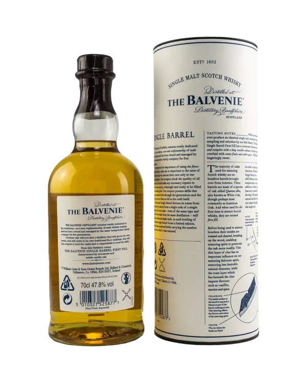 Schottischer Whisky The Balvenie Single Barrel 12 Jahre mit Tube, 700 ml, limitierte Edition aus First Fill Bourbon-Fass.