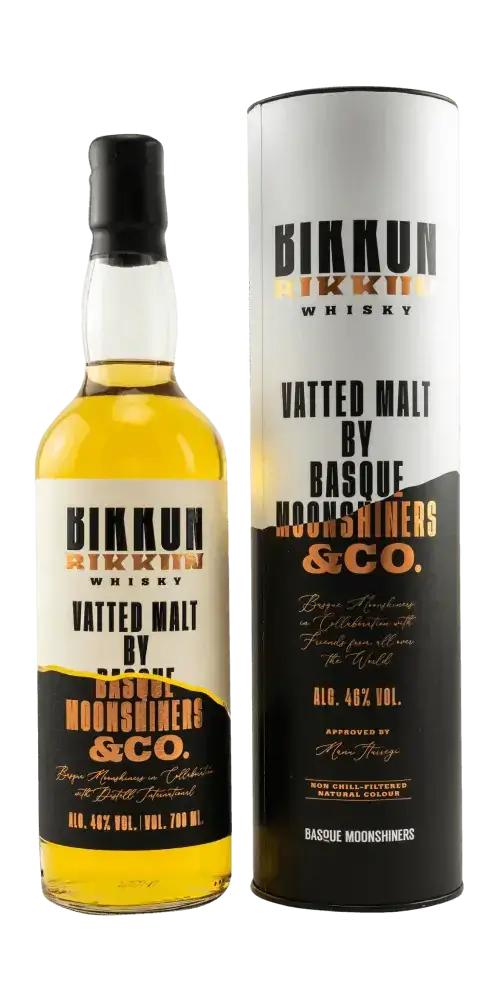 Spanischer Whisky BIKKUM Vatted Malt von Basque Moonshiners, goldene Farbe, 700ml Flasche, 40% Vol.