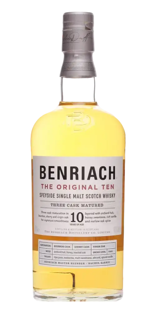 Schottischer Whisky Benriach The Original Ten, 10 Jahre, Speyside, Single Malt, drei Fässer gereift.