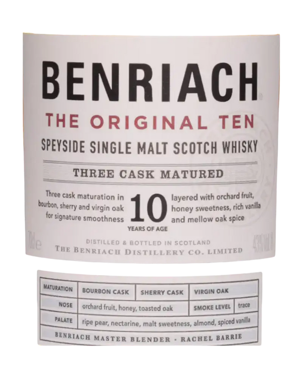 Schottischer Whisky Benriach The Original Ten, 10 Jahre, aus Schottland, Speyside, fruchtige Aromen in dekorativer Tube.