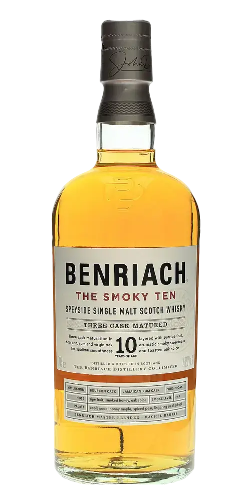 Schottischer Whisky Benriach The Smoky Ten 10 Jahre, Speyside, dreifach gereift, goldene Farbe, 700ml.