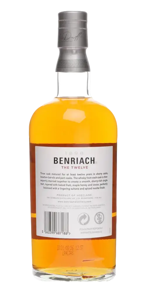 Schottischer Whisky Benriach The Twelve, 12 Jahre, kupferfarbenes Single Malt aus Schottland mit fruchtigen Aromen.