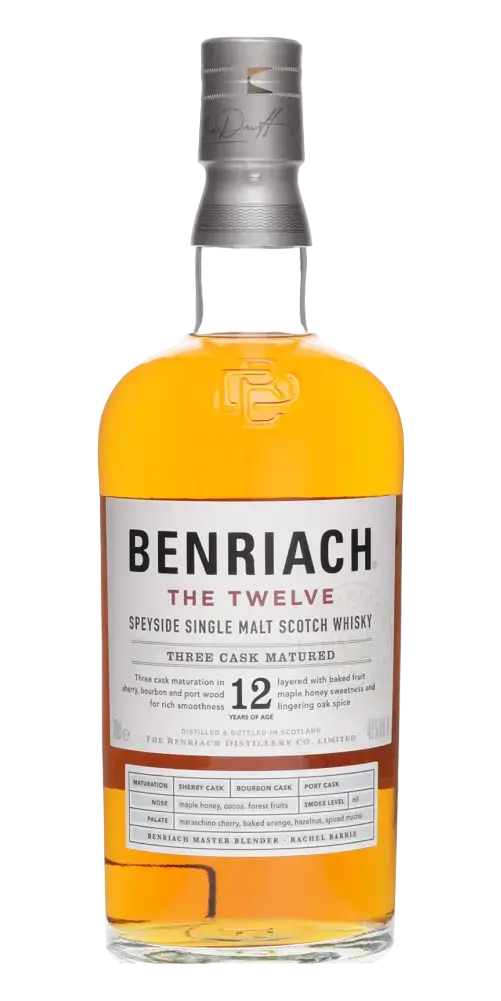Schottischer Whisky Benriach The Twelve, 12 Jahre, Speyside, Drei-Fass-Gereift, Honig und Kakao Aromen.