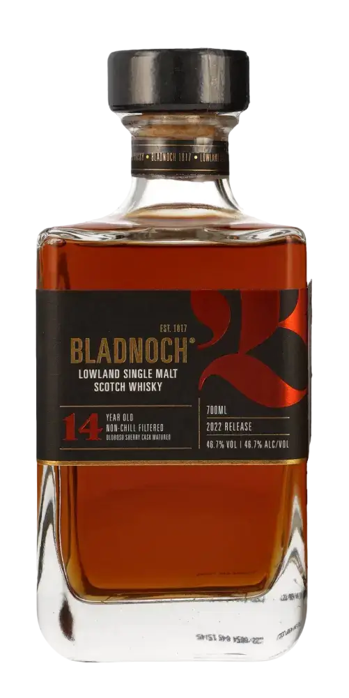 schottischer Whisky Bladnoch 14 Jahre Sherry Cask, bronzefarbener Single Malt, 700 ml, 46,7% Vol.