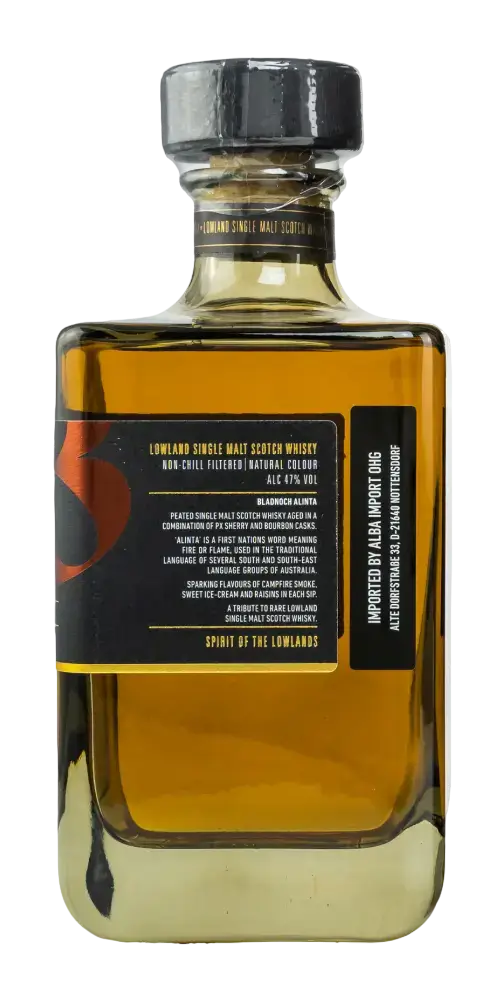 Schottischer Whisky Bladnoch Alinta, Lowland Single Malt, rauchige Aromen, 46% ABV, aus den Lowlands.