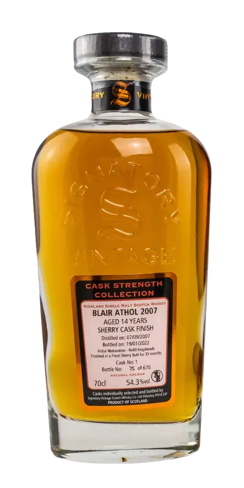 Schottischer Whisky Blair Athol 2007, 14 Jahre, Sherry Cask Finish, Signatory Vintage, Cask Strength Collection, 70cl