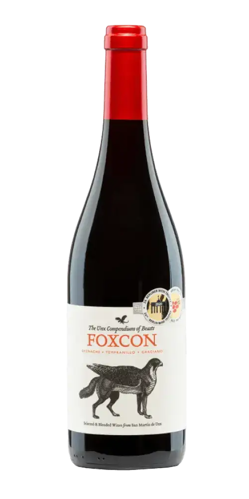 Foxcon, kräftiger Rotwein aus Navarra mit fruchtigen Noten von Erdbeeren und Brombeeren, 14 % Vol.