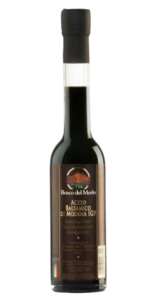 Bosco del Merlo Aceto Balsamico di Modena IGP aus eigenen Trauben, aromatisch und dunkel, ideal für Salate.