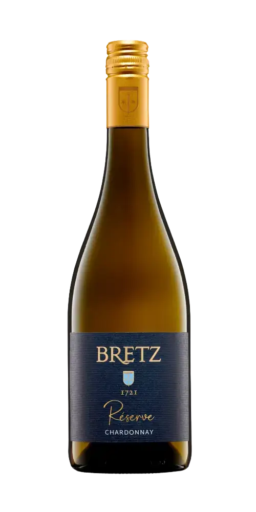 Bretz Chardonnay Réserve, edler Weißwein aus Bechtolsheimer Petersberg mit Aromen reifer Früchte und 2023 Auszeichnung.