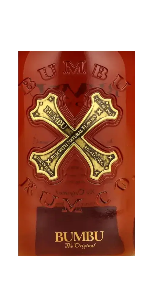 Bumbu The Original Rum-Flasche mit goldenen Details, hergestellt aus Zuckerrohr aus acht Ländern, TIME 2 TASTE.