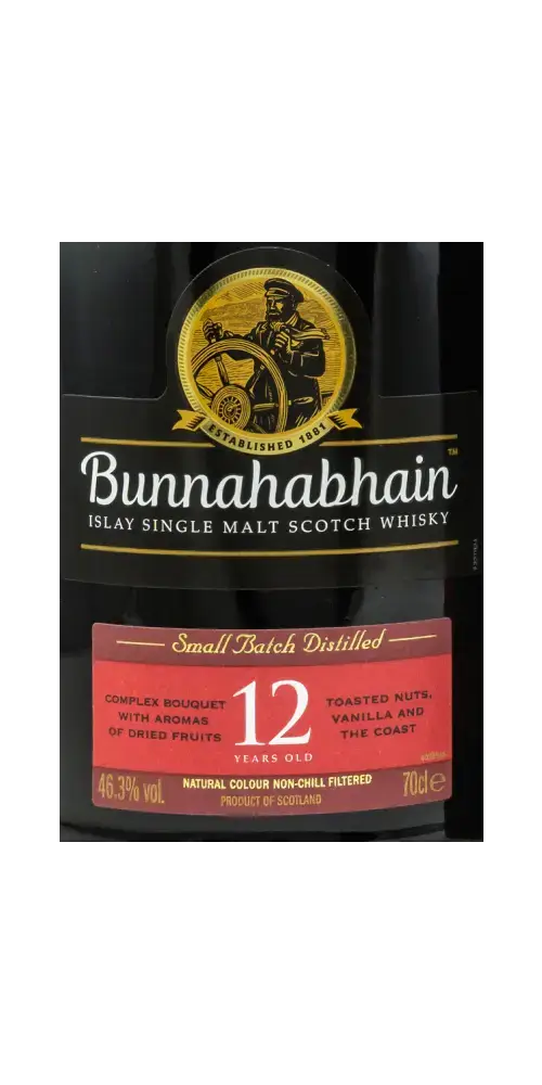 Schottischer Whisky Bunnahabhain 12 Jahre, Islay Single Malt, 46,3% Vol., komplexe Aromen, naturbelassen, 700 ml
