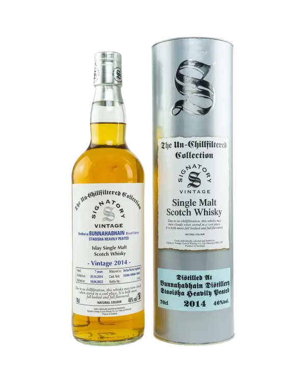 Schottischer Whisky Bunnahabhain Staoisha 2014, Islay, Single Malt, 70cl, Ungefiltert, in Geschenkverpackung.