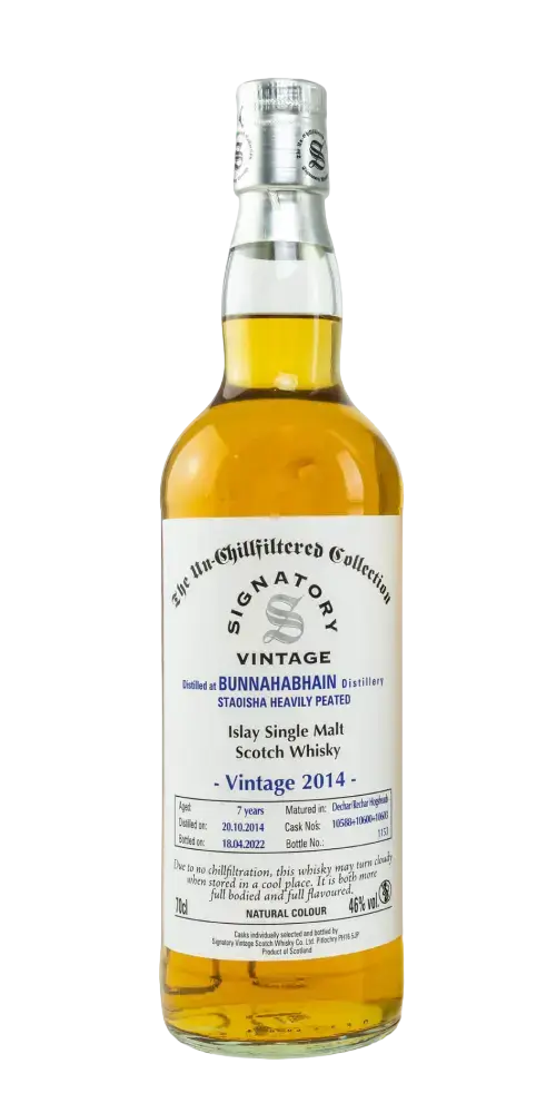 Schottischer Whisky Bunnahabhain Staoisha 2014/2022. Islay Single Malt mit Rauch- und Zitrusnoten, 700ml.