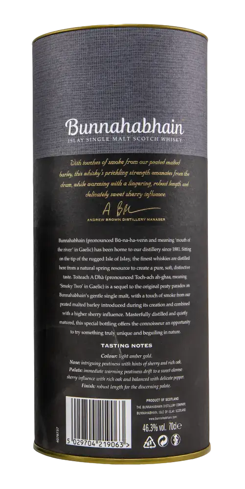 Schottischer Whisky Bunnahabhain Toiteach A Dhà im Rohr, Islay Single Malt, 46,3% vol, Ex-Bourbon und Sherry-Fässer.