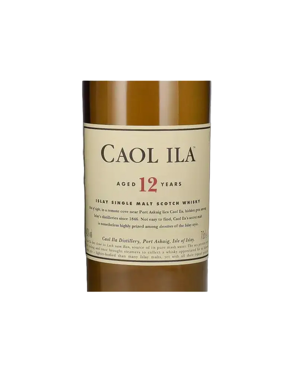 Schottischer Whisky Caol Ila 12 Jahre, Islay Single Malt mit Torfrauch-Aromen, in stilvoller Flasche.