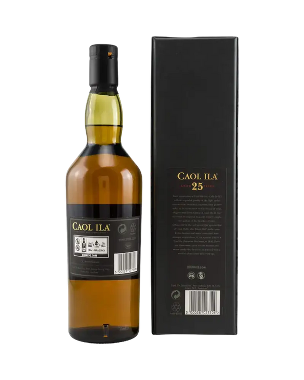 Schottischer Whisky Caol Ila 25 Jahre, single malt mit eleganter Reifung, Torfrauch und süßen Fruchtnoten.