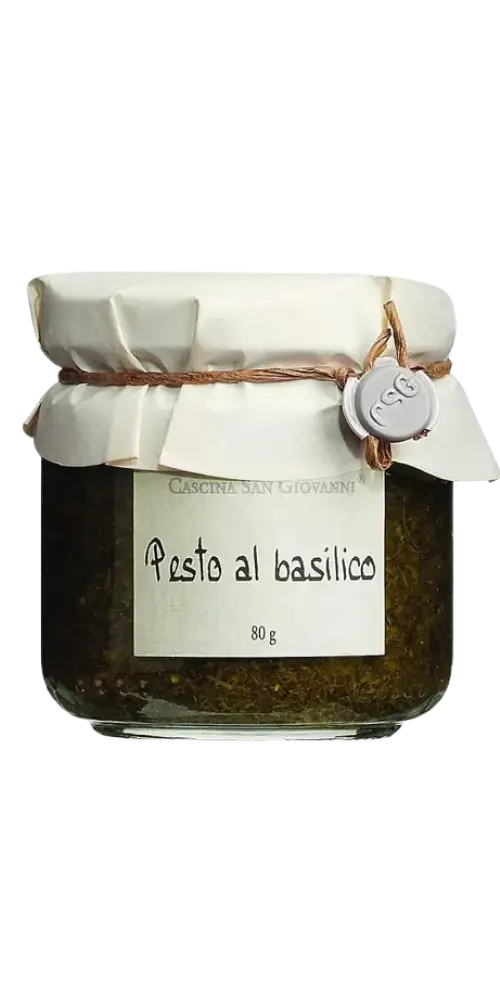 Basilikumpesto 80g von Cascina San Giovanni, hochwertige Feinkost für Pasta und Brotaufstrich, aromatisch aus Ligurien.