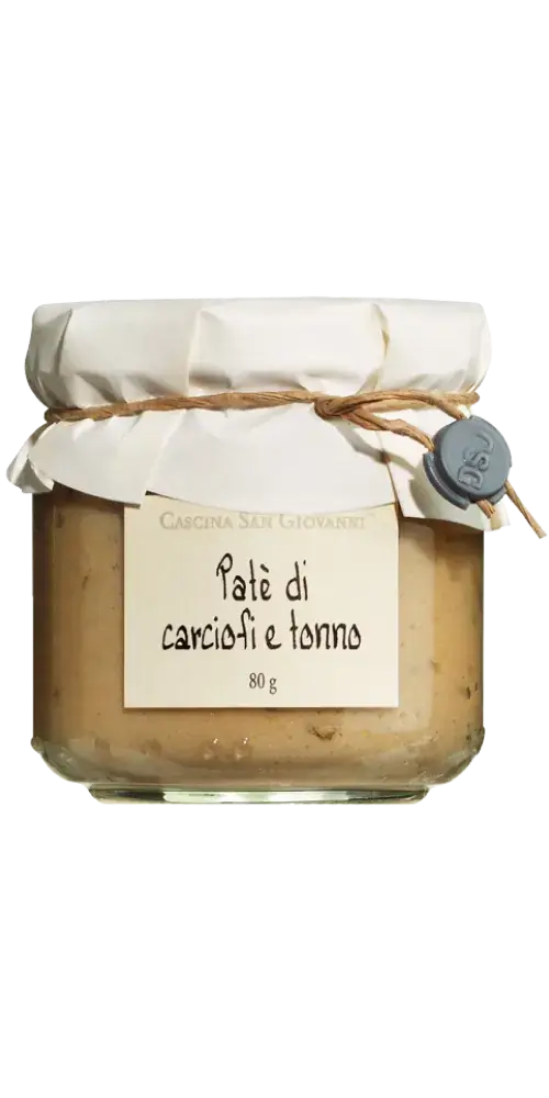 Cascina San Giovanni Feinkost Paté di Carciofi e Tonno 80g im Glas, mediterraner Brotaufstrich mit Artischocken und Thunfisch.