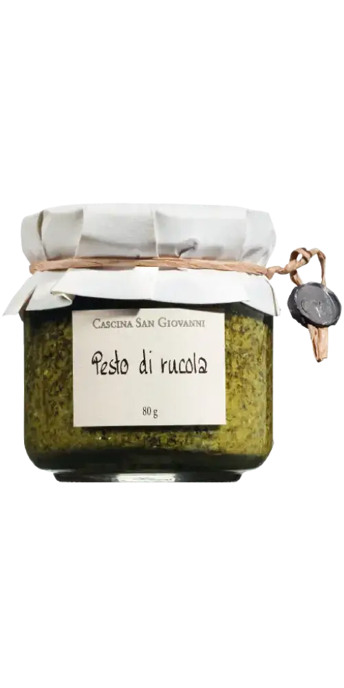 Pesto di rucola 80g von Cascina San Giovanni, hochwertige Feinkost aus italienischer Rauke und Olivenöl.