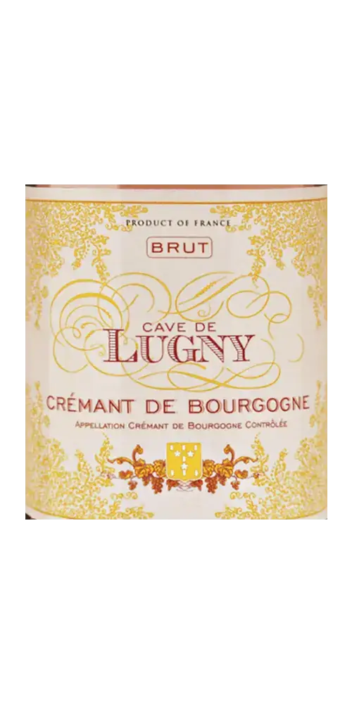 Cave de Lugny, Crémant de Bourgogne Brut mit feiner Perlage und fruchtigen Aromen.