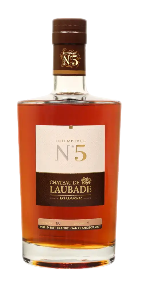 Armagnac Chateau de Laubade Intemporel N°5, 20-30 Jahre gereift, Bas-Armagnac, edles Brandy aus Gascogne.