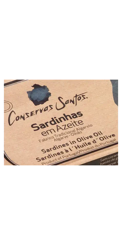 Sardinhas em Azeite von Conservas Santos, Feinkost aus Olhão, Algarve, traditionelle Zubereitung, sardines in olive oil.