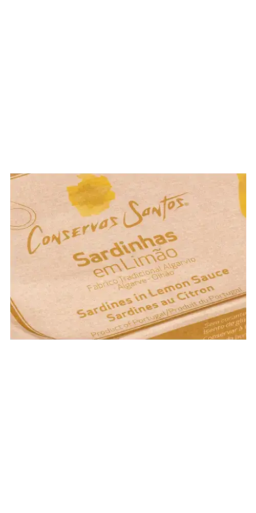 Sardinhas em Limão von Conservas Santos, hochwertige Feinkost aus der Algarve, in Zitronensauce eingelegte Sardinen.