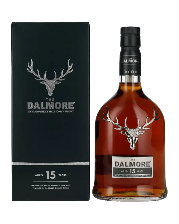 Schottischer Whisky Dalmore 15 Jahre, in Oloroso Sherry-Fässern gereift, Herkunft Highlands, edel und kräftig.