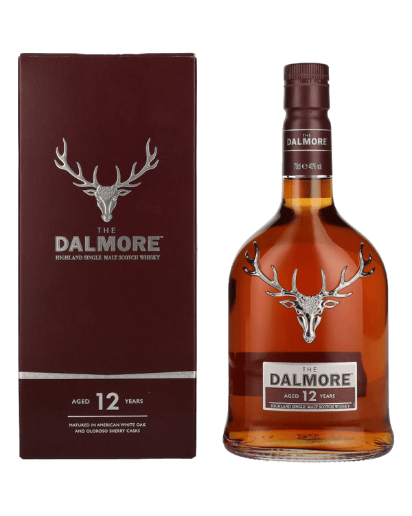 Schottischer Whisky Dalmore 12 Jahre im Geschenkverpackung, gereift in Ex-Bourbon- und Oloroso-Fässern.