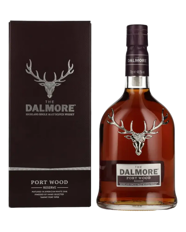 Schottischer Whisky Dalmore Port Wood Reserve in edler Verpackung, gereift in Tawny Portwein-Fässern.