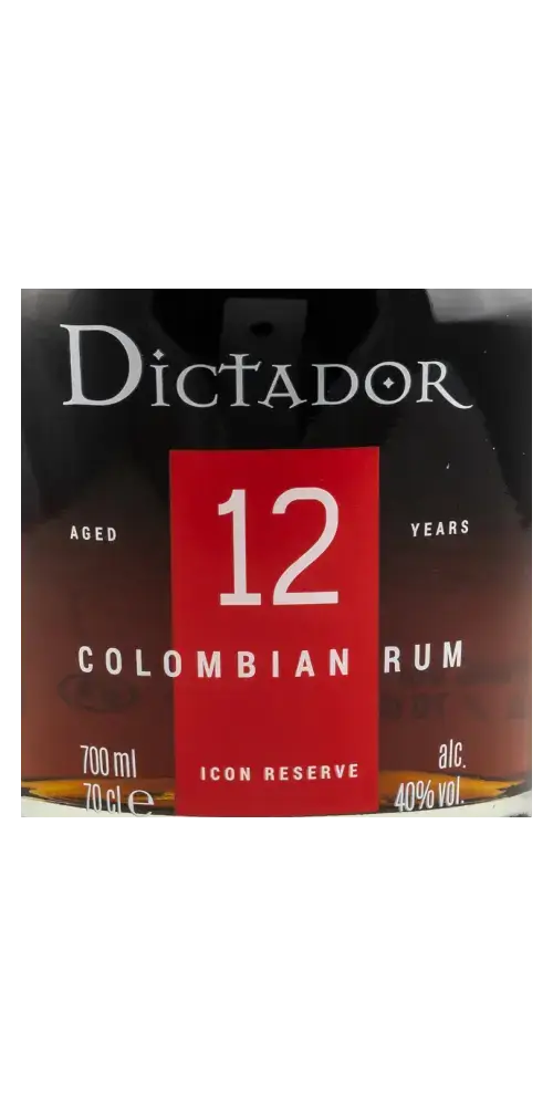Dictador 12 Jahre Colombiano Rum, 700ml, Icon Reserve, bernsteinfarben, 40% Vol. Alkohol.
