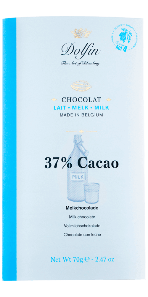 Dolfin Edelvollmilchschokolade 37% aus Belgien, zarte Feinkost mit mildem Karamellgeschmack, 70g