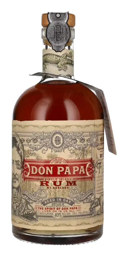 Don Papa Rum 7 Jahre, gereift in Ex-Bourbonfässern, mit Vanillearomen und fruchtiger Note. Premium Rum aus Philippinen.