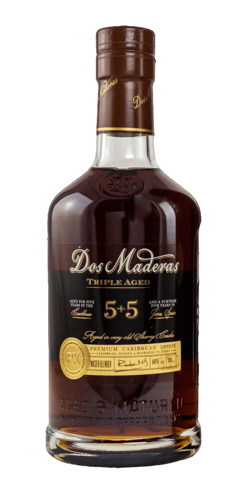 Dos Maderas 5+5 Rum, dreifach gereift, Premium Karibik-Spirituose, fasstypisch, 700ml, von Williams & Humbert.
