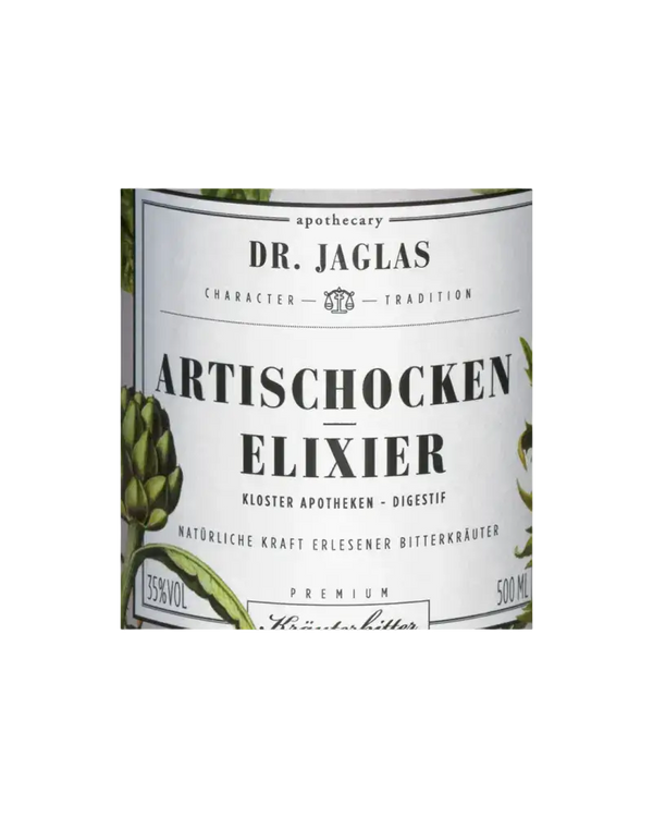 Artischocken Elixier von Dr. Jaglas, 500 ml, 35% Vol, bittersüßer Digestif, natürliche Bitterkräuter, apothekarische Tradition.