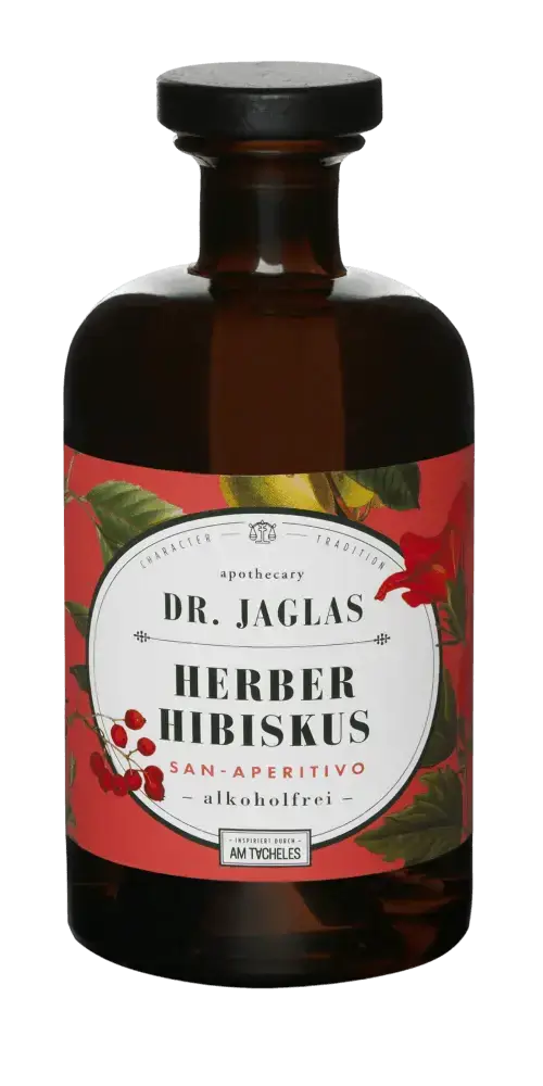 Herber Hibiskus alkoholfreier Aperitif von Dr. Jaglas, vegan und glutenfrei, ideal für kreative Mixgetränke.
