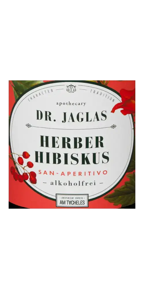 Herber Hibiskus alkoholfreier Aperitif von Dr. Jaglas, vegan und glutenfrei, ideal für erfrischende Cocktails.