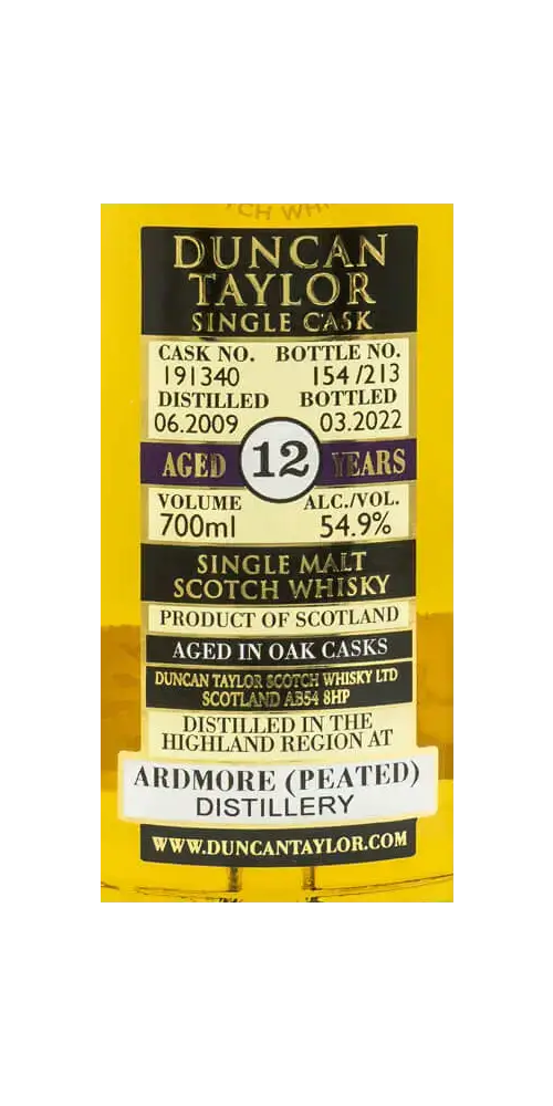Schottischer Whisky Ardmore 2009/2022, 12 Jahre, 54,9%, Single Cask von Duncan Taylor, Hochland-Whisky.
