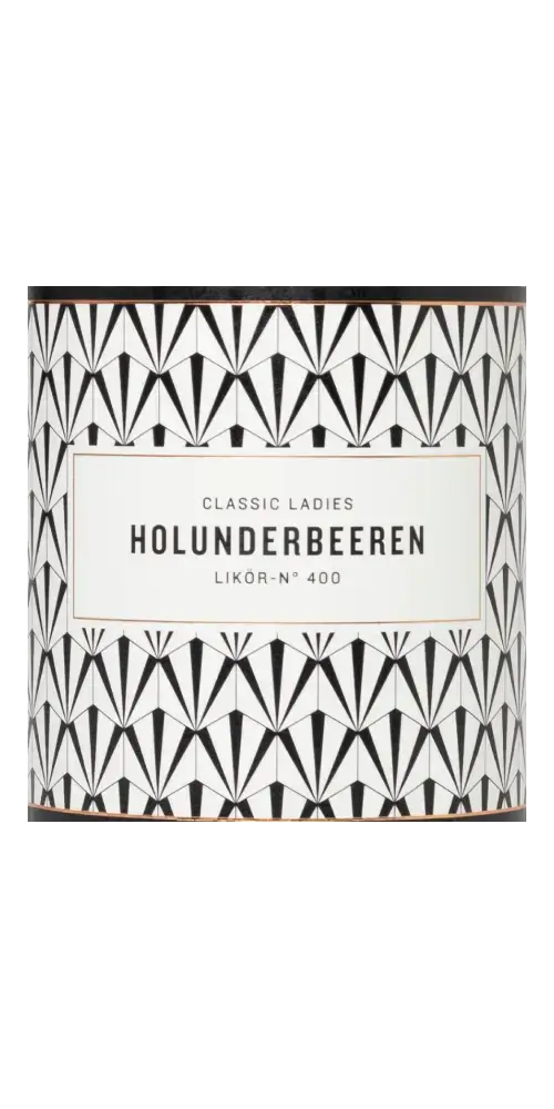 Likör aus Holunderbeeren von Classic Ladies, fruchtig und vielseitig in der Verwendung, elegant gestaltet.