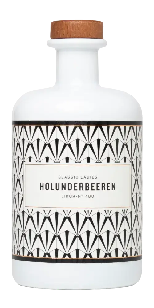 Likör aus Holunderbeeren mit eleganter Flasche, ideal für Sommer- und Wintergetränke, Marke Classic Ladies.