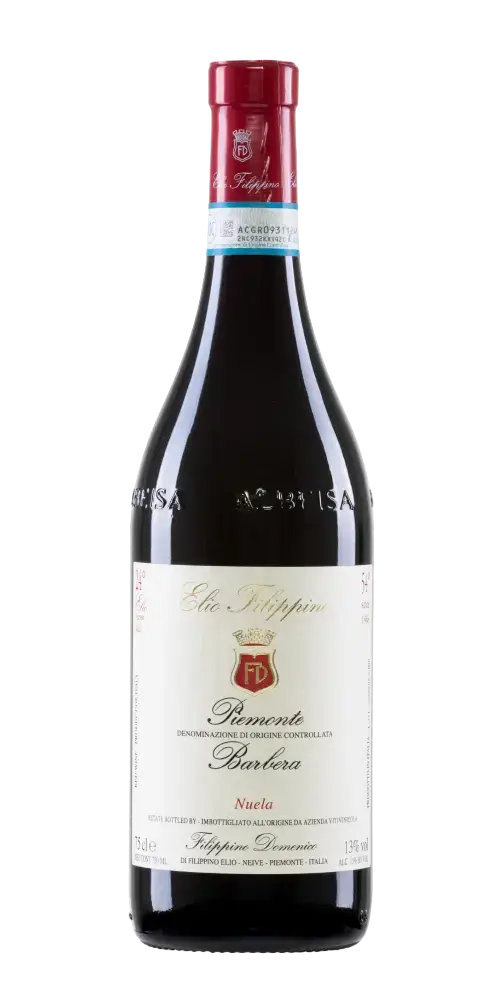 Elio Filippino Barbera Piemonte Nuela, italienischer Rotwein mit Aromen reifer Früchte und 13% Vol. aus dem Piemont.