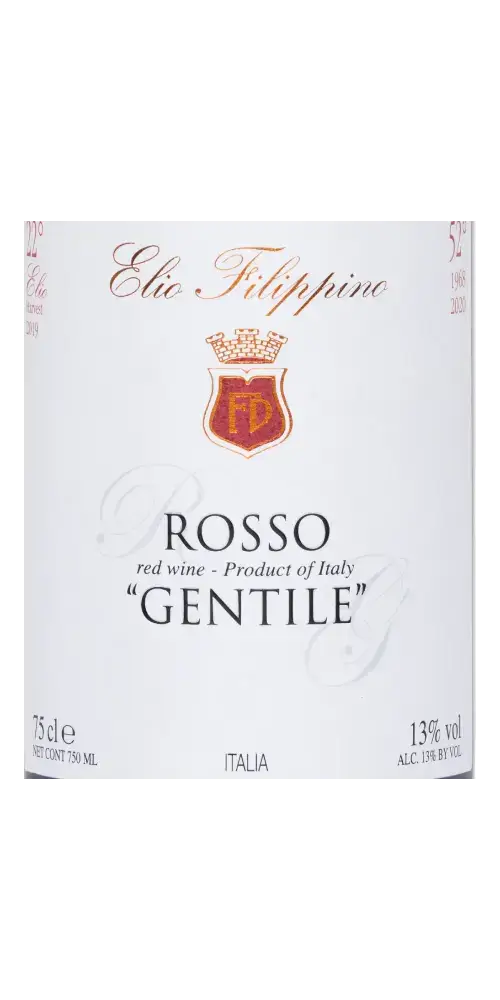 Rosso Gentile von Elio Filippino, halbtrockener rotwein aus Italien mit 13 % Vol. und Aromen von Waldbeeren.
