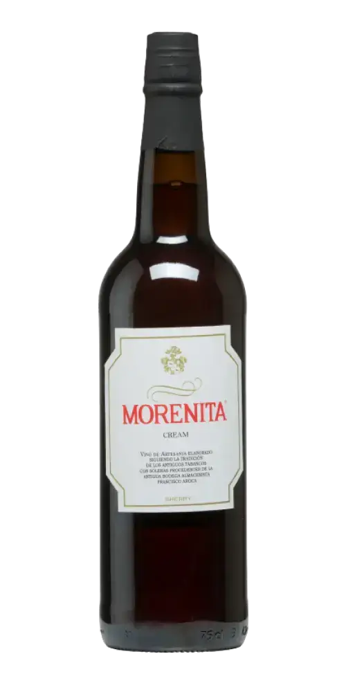 Morenita Cream, süßer Sherry aus Jerez mit Aromen von Rosinen und 17 % Vol. Alkohol.