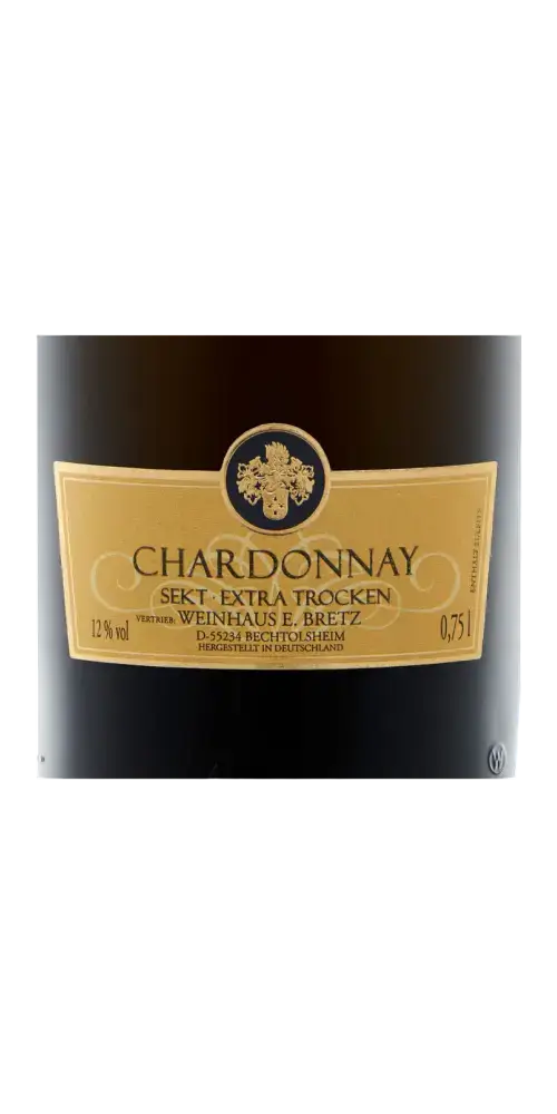 Ernst Bretz Chardonnay Sekt, extra trockener Schaumwein mit elegantem Geschmack und 12 % Vol. aus 100 % Chardonnay.
